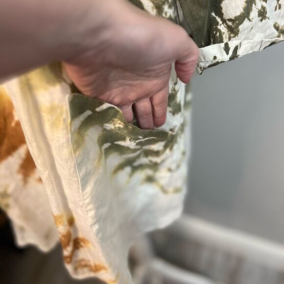 Xovi Linen Shirt Green Medium Tie Dye Tunic Length Pockets Convert Sleeves - Picture 4 of 13